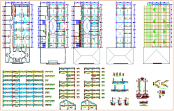 Structural design of college building with view of beam,column and stair detail dwg file