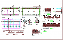 Structural design of school with view of column and truss view dwg file
