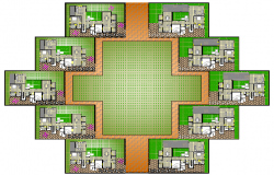 Top View of Multi Family Housing Colony Design and Elevation dwg file