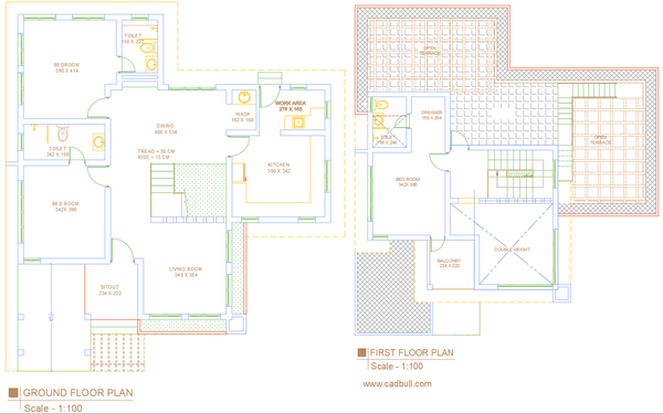 Modern Two Storey House Plan Drawing with Double Height Terrace