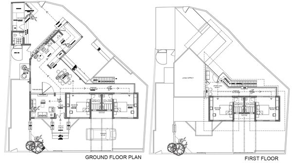 Two Storey House Plans Drawing with Living Garden and Prayer
