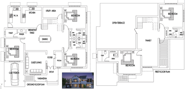 Contemporary Two Storey House AutoCAD DWG Floor Plan with Terrace
