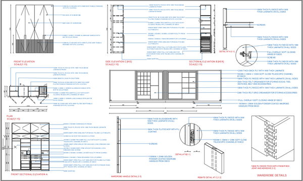 Modern Wardrobe Design AutoCAD DWG With Sections and Storage Layout