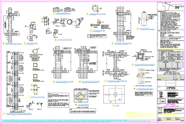 AutoCAD Column Design Details with Reinforcement and Measurements
