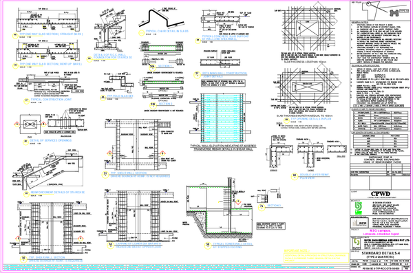 RCC Slab And Shear Wall Reinforcement Detailing With Notes Drawing
