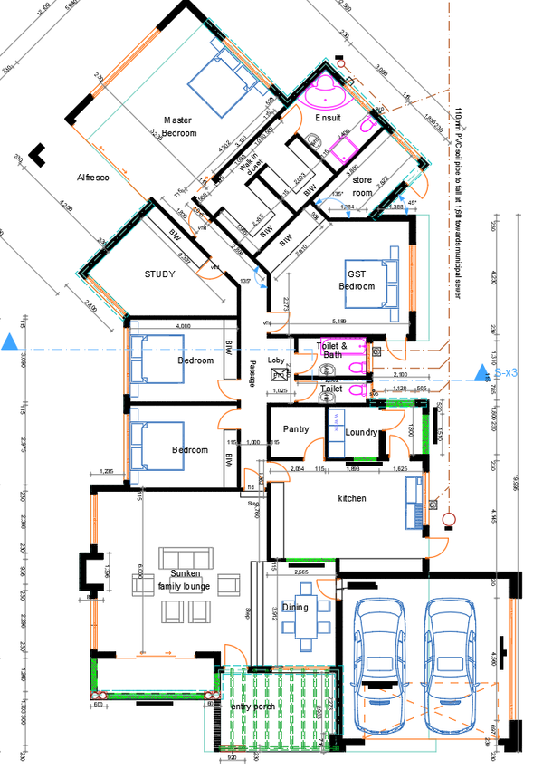 Ground Floor House Plans with Bedrooms Study Pantry Alfresco