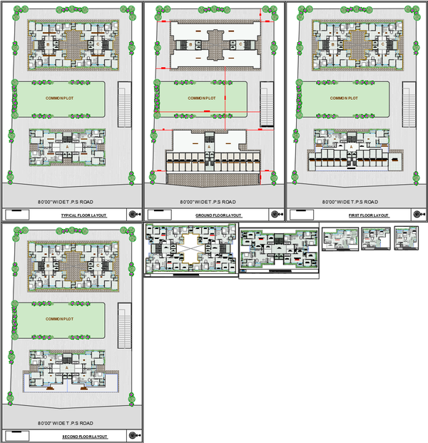 Residential Apartment Layout with Shops Parking and Floor Plans
