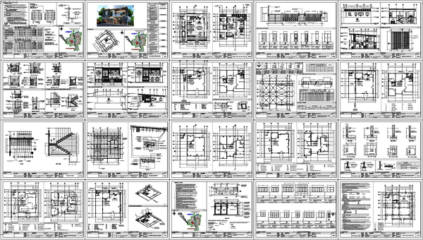 Three Storey Residential House CAD Plan with Sections and Elevations