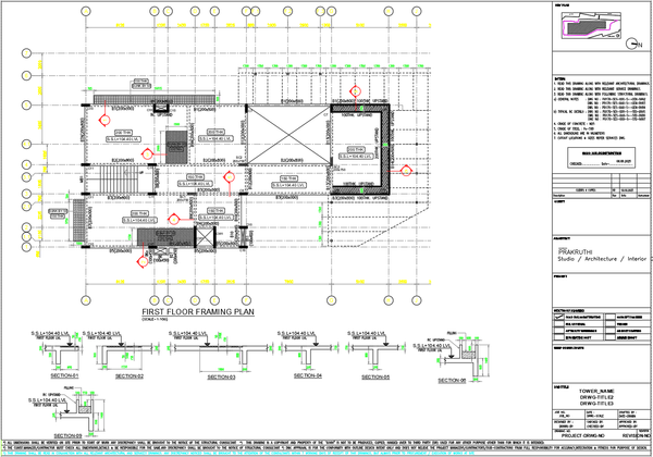 Residential First Floor Framing Plan with Beam Layout and Schedule