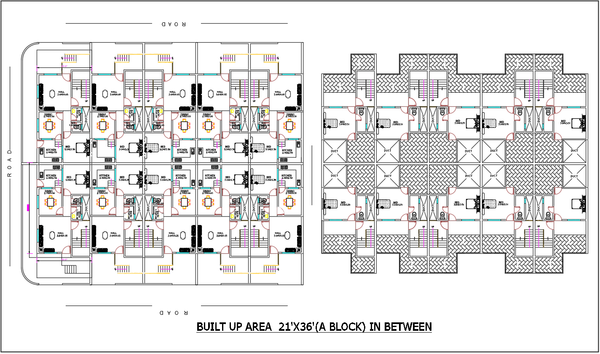 21x36 Row House Bungalow Plan Block Layout with Detailed Rooms