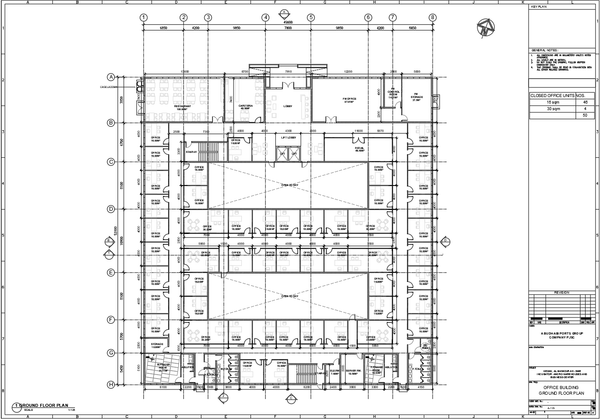 Office Building Ground Floor Plan 50 Units Atrium Layout Design