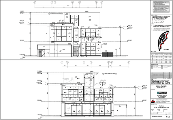 Villa Front and Rear Elevation Architectural Drawing AutoCAD DWG