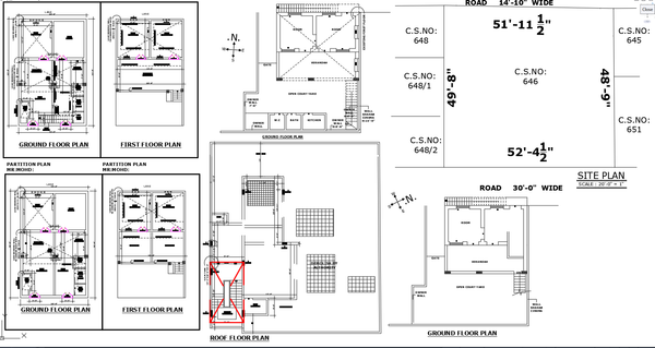 Complete Residential Building Drawing with Floor, Roof, and Site Plan