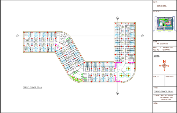 Luxury Hotel Upper Floor Architectural Planning with Guest Room Layout