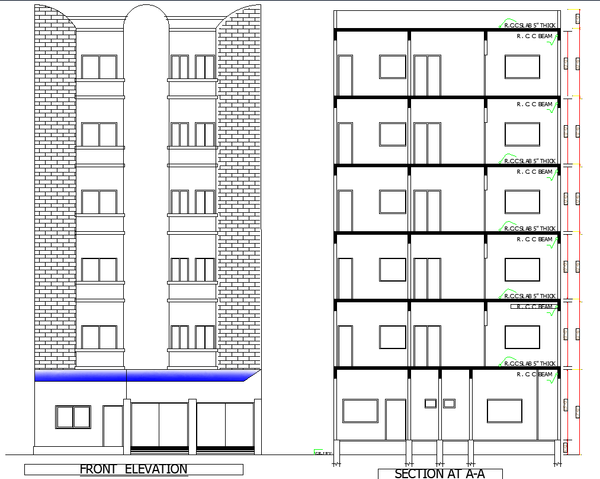 Apartment Building AutoCAD with Flats Office Hall and Parking
