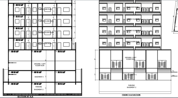 Commercial Residential Cad Drawing with Floors Parking and Rooms