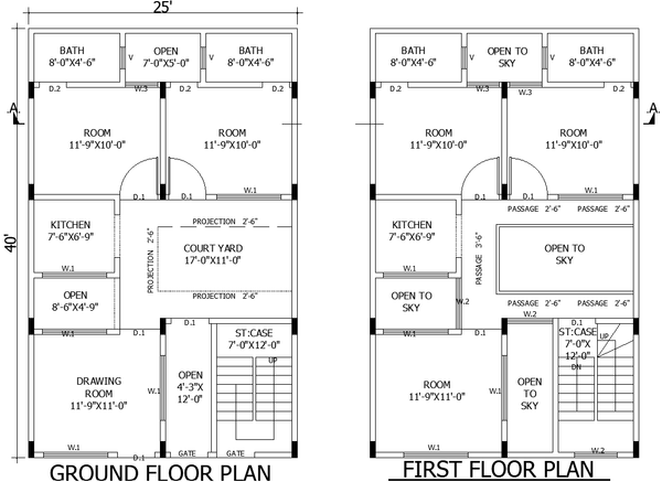House Cad Drawing AutoCAD DWG Plan with Rooms Kitchen and Court
