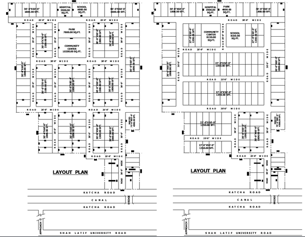 Housing Layout DWG CAD Plan with Plot Sizes Roads and Public Areas