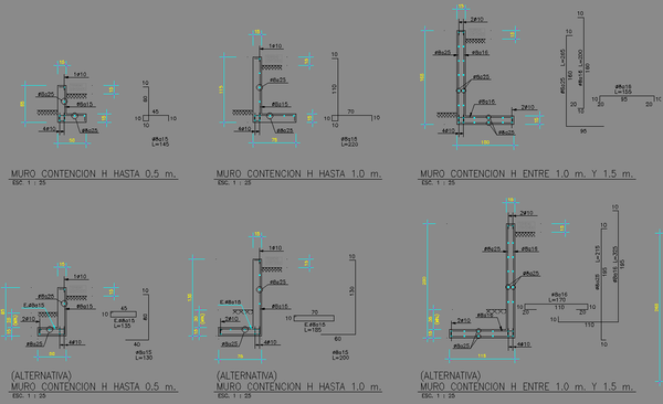 Retaining Wall Autocad Section with Reinforcement and Footing Details