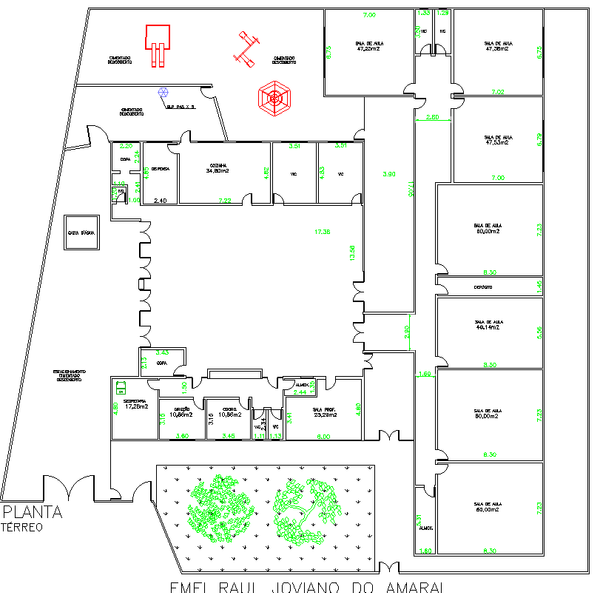 School AutoCAD Plan Featuring 47m2 and 60m2 Classroom Layouts