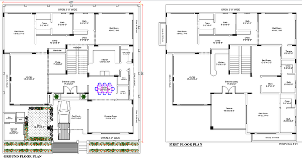 Spacious House CAD DWG Plan with Bedrooms, Lounge Kitchen Lawn