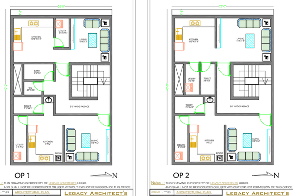 Ground Floor Residential Layout Plan With 26x40 Feet Two Options