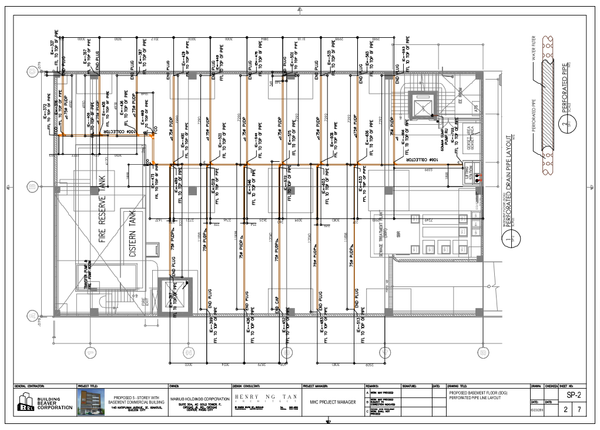 Basement Floor Perforated Drain Pipe Layout with Detailed Tank Plan