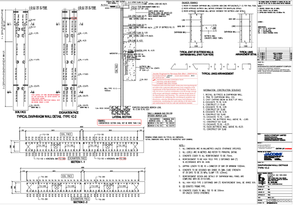 Diaphragm Wall Structural Details With Sections And Reinforcement