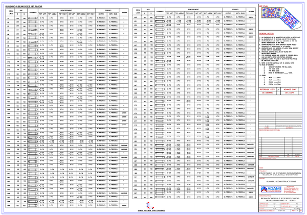 First Floor Beam Schedule Drawing With Reinforcement Details