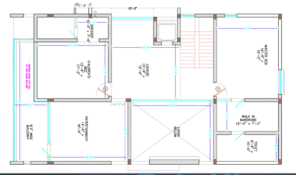 First Floor Brick Marking Masonry Layout Drawing With Dimensions