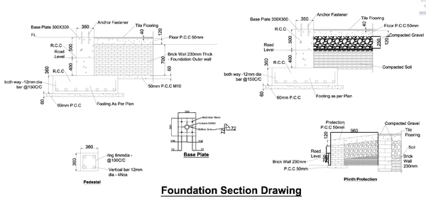 Foundation Section Drawing With RCC Footing And Plinth Details