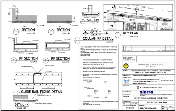 Gate Base Structural Detail Drawing with Columns RF Sections
