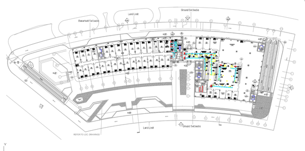 Ground floor commercial plan with shops, hypermarket, and services