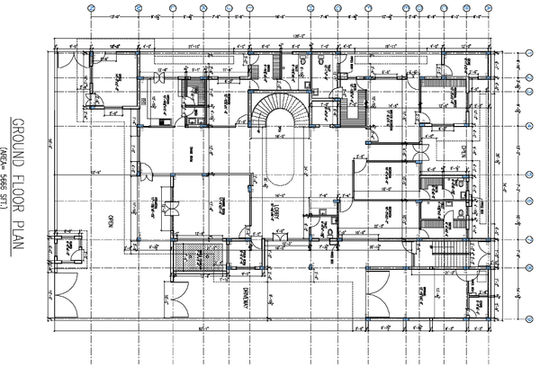 Residential Ground Floor Architectural Grid Plan Drawing 5666 Sqft