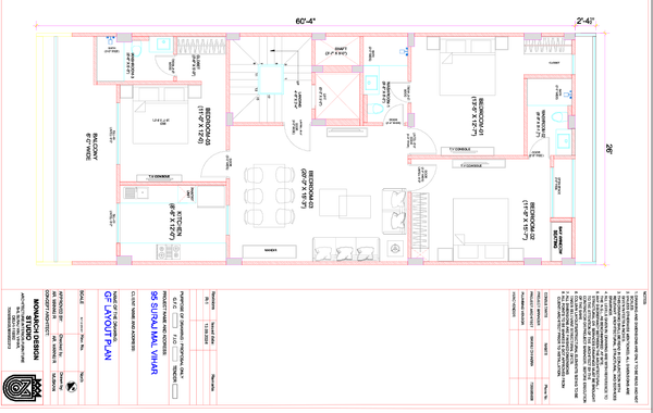 Ground Floor Residential Layout Plan With 60x26 Feet Room Dimensions