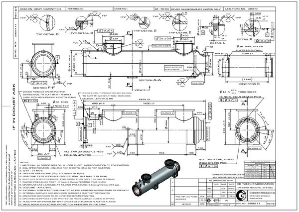 High-Pressure CB Tank Fabrication Drawing with 435L Capacity Details