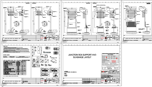 Junction Box Support and Sunshade Layout with Foundation Details