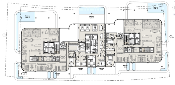 Level 11 Residential Floor Plan With Balcony Areas And Core Layout