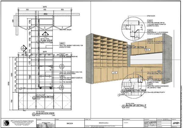 Mail Room Base Cabinet Shelf Detail Drawing With Full Dimensions