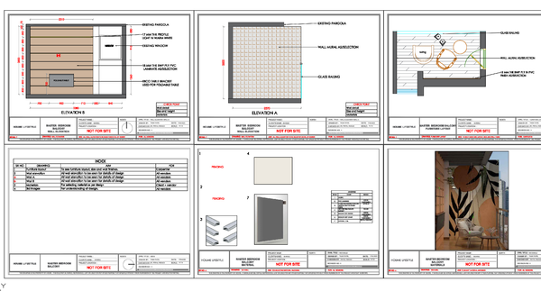 Master Bedroom Balcony Wall Elevation and Furniture Layout Drawing