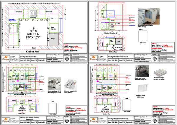 Modular Kitchen Layout Plan With Detailed Elevation AutoCAD Drawing