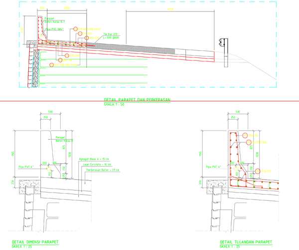 Parapet Wall And Road Pavement Reinforcement Detail AutoCAD DWG