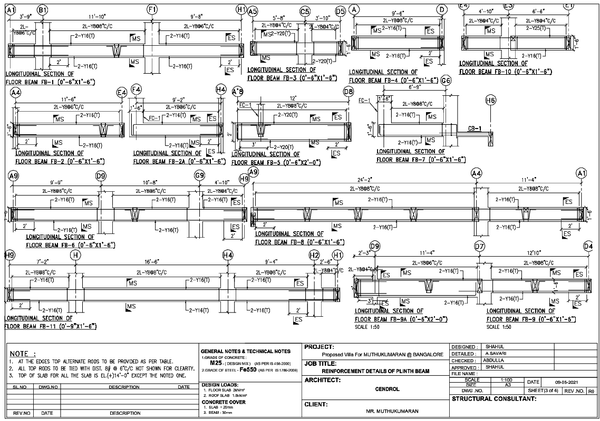 Plinth Beam Reinforcement Sections with 0ft 6in Depth Details