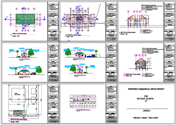 Proposed Twin Shop Commercial Building Plan Elevation Section AutoCAD