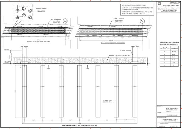 Rammed Stone Column Foundation Section and Layout DWG Drawing.