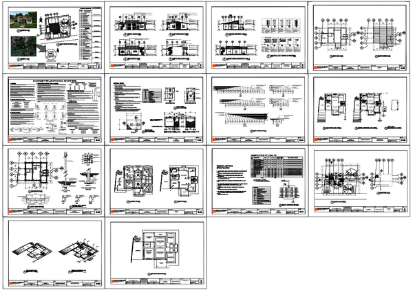 Residential Building Complete Architectural Structural Drawing Set DWG