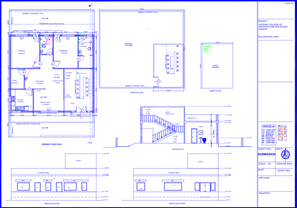 Residential House Plan With Ground Floor Terrace Mumty Elevation DWG