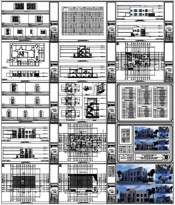 Residential Villa Architectural Plans with Elevations and Sections