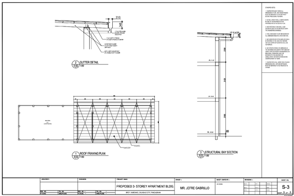 Roof Fring and Gutter Structural Bay Drawing for Three Storey