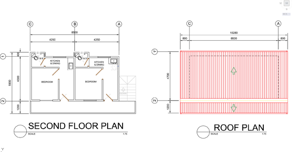 Second Floor And Roof Plan AutoCAD DWG Scale 1:75 With Dimensions